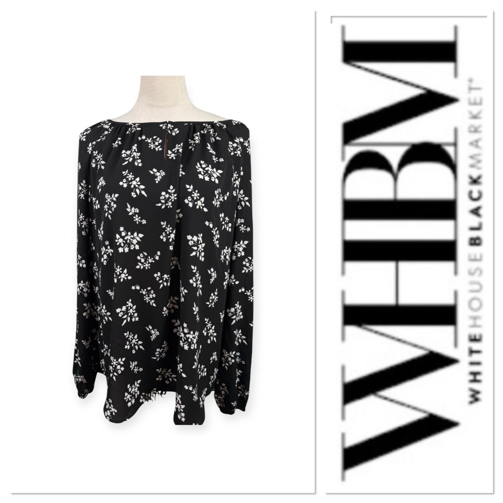White House Black Market black tunic top with small white print size XL